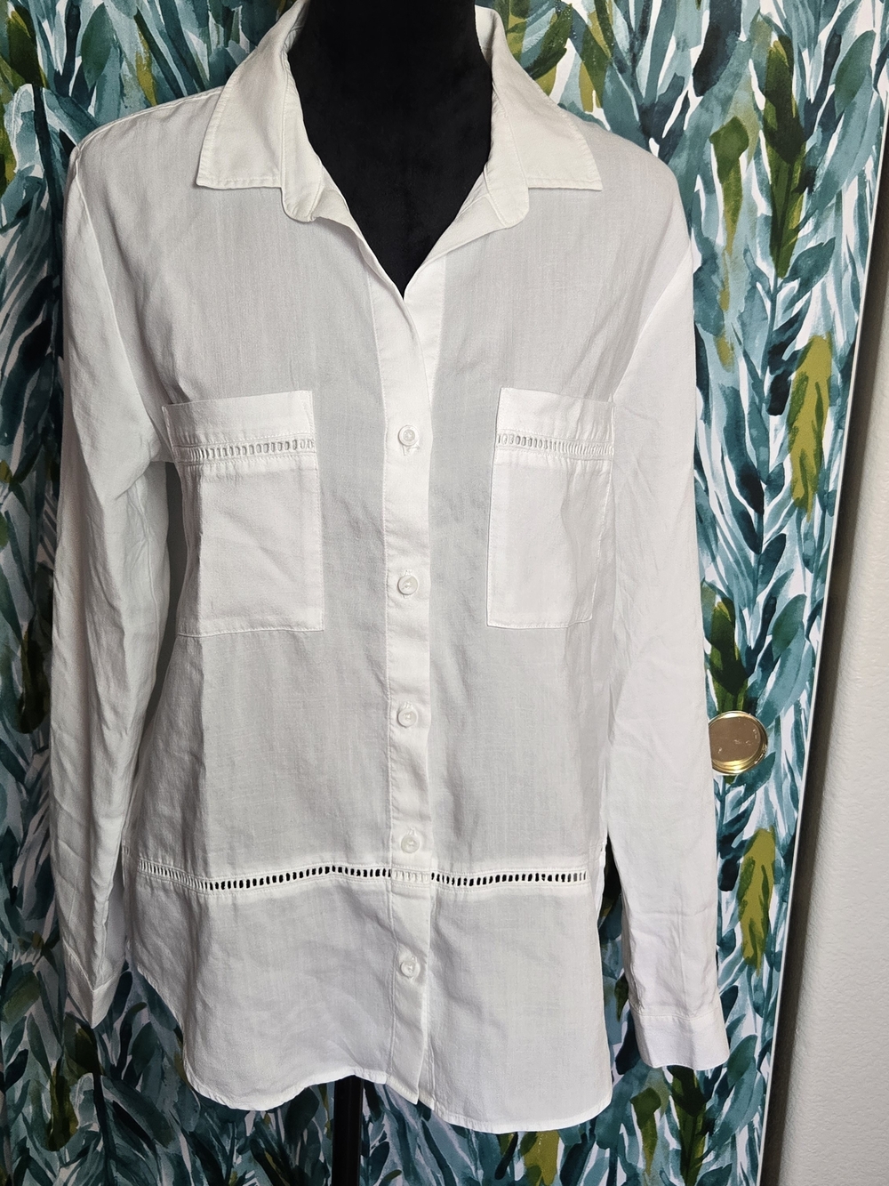 Cloth & Stone White Dale Ladder Lace Button Down Shirt